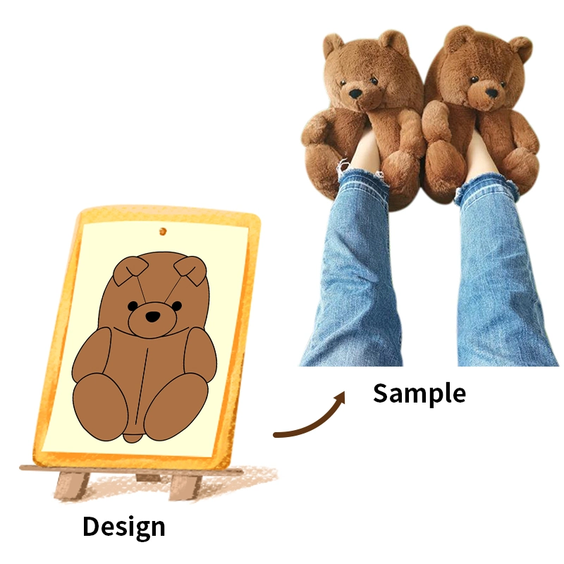 Stuffed Cute Teddy Bear Soft Plush Toys Aniaml Shaped House Indoor Custom Slippers
