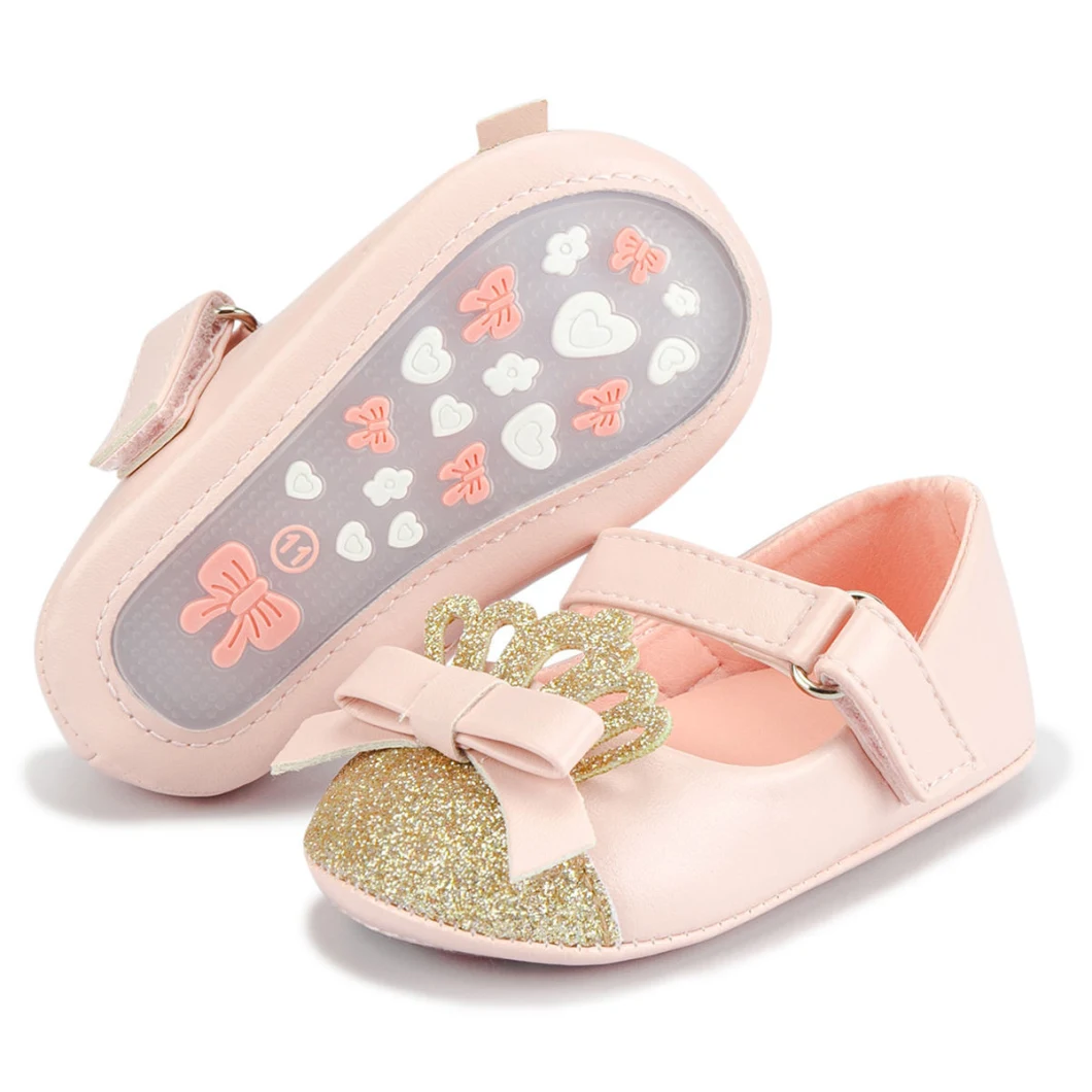 2023 Outdoor Infant Bling Princess Rubber Soft Sole Anti-Slip Baby Dress Shoes