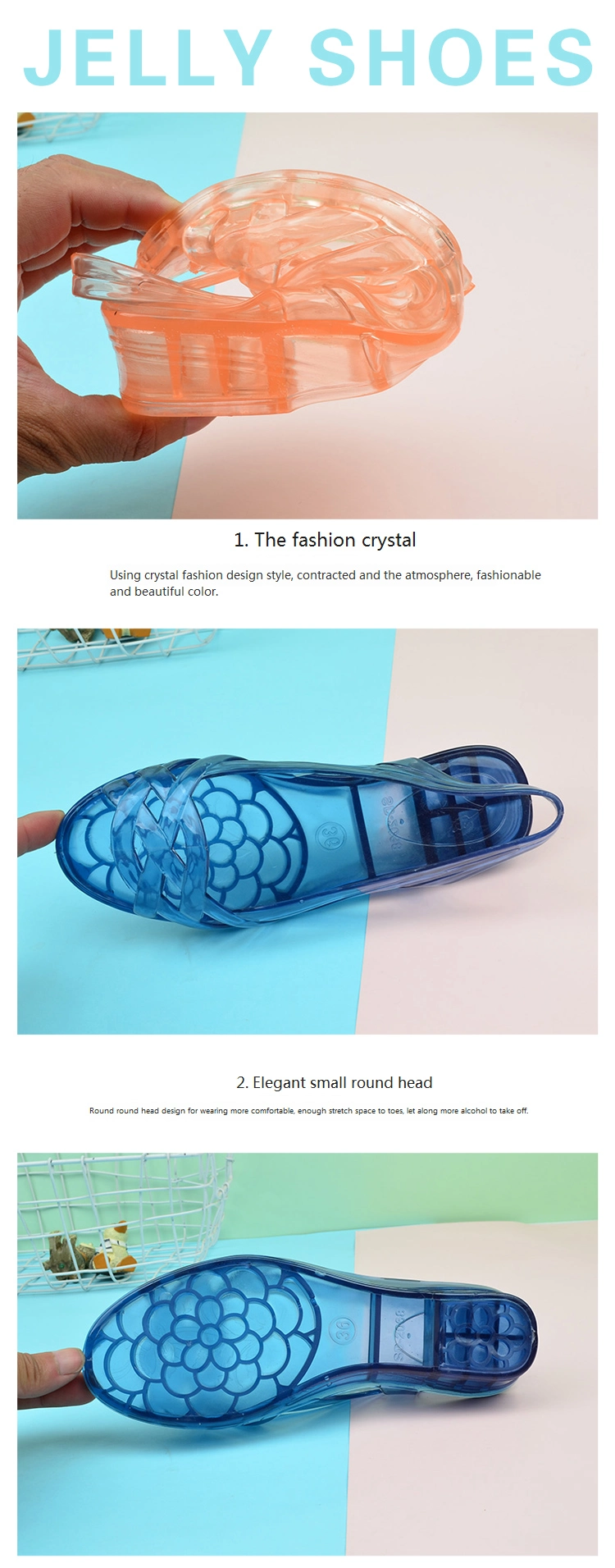 Top Quality PVC Summer Ladies Crystal Jelly Sandals Soft Non-Slip Beach Shoes Women