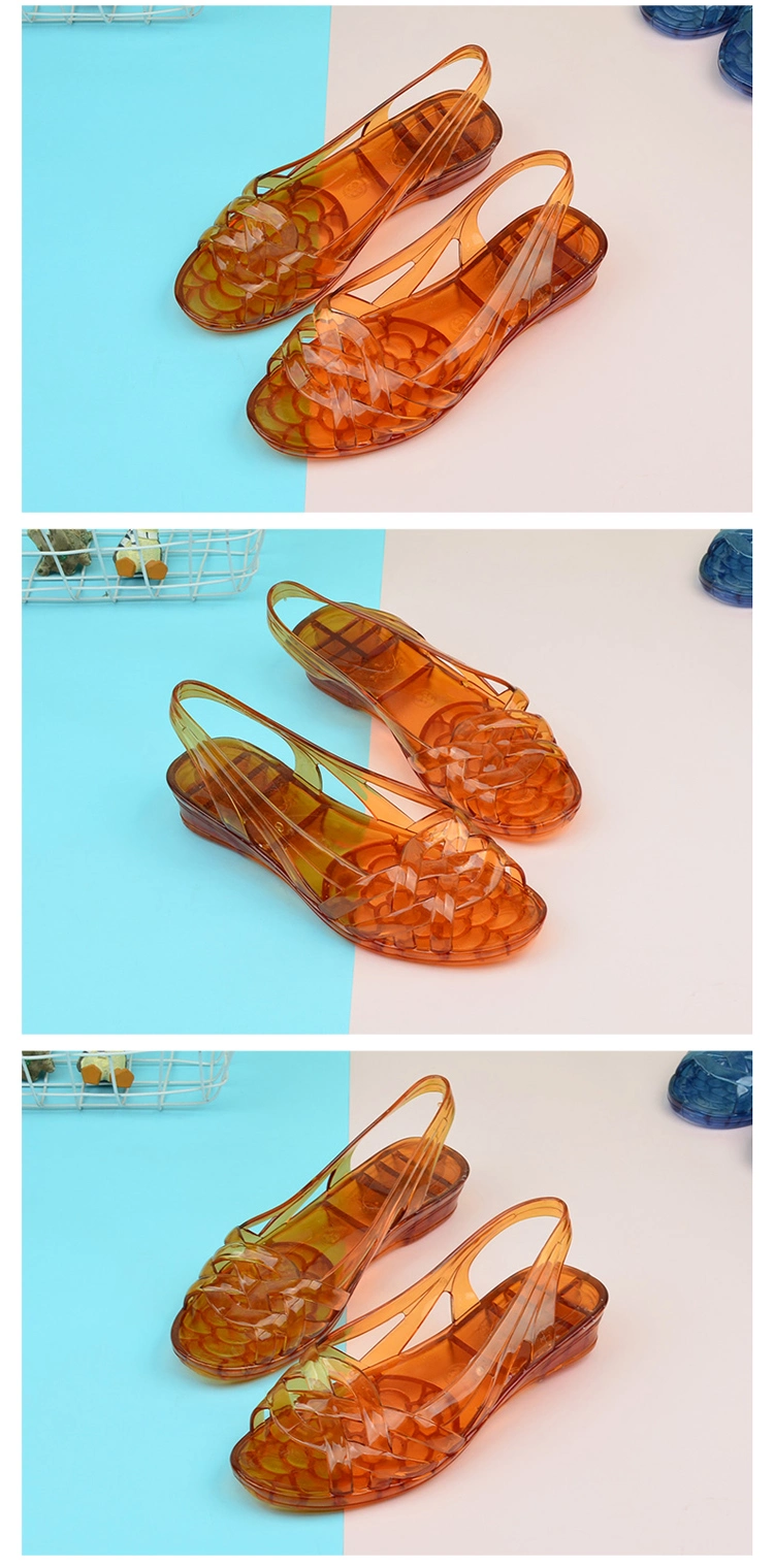 Top Quality PVC Summer Ladies Crystal Jelly Sandals Soft Non-Slip Beach Shoes Women