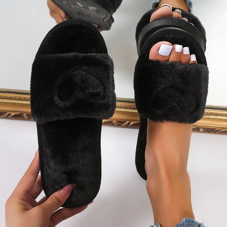 High Quality Custom with Logo Indoor Home Furry Slides Fluffy Slippers