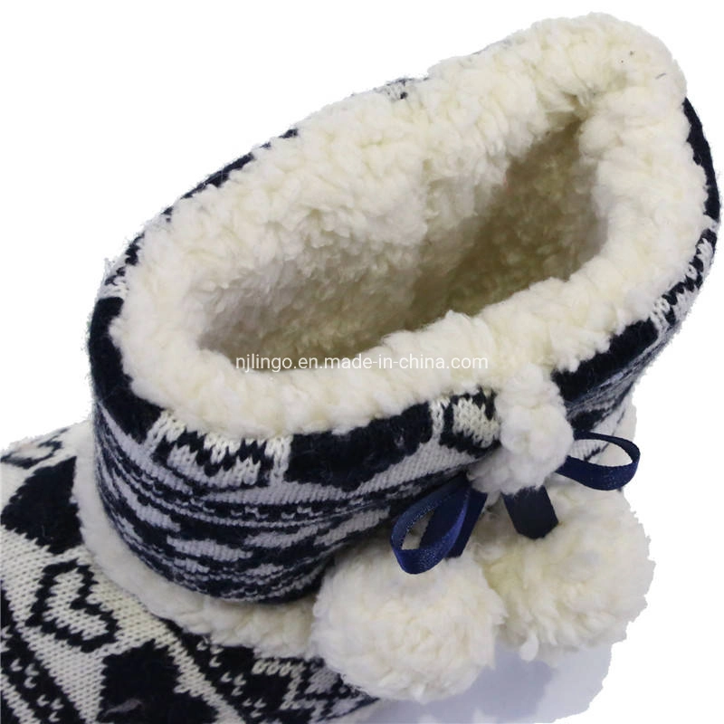 Women Home Winter Knitted Slipper Shoes Ladies Soft Anti-Slip Indoor Warm Boots