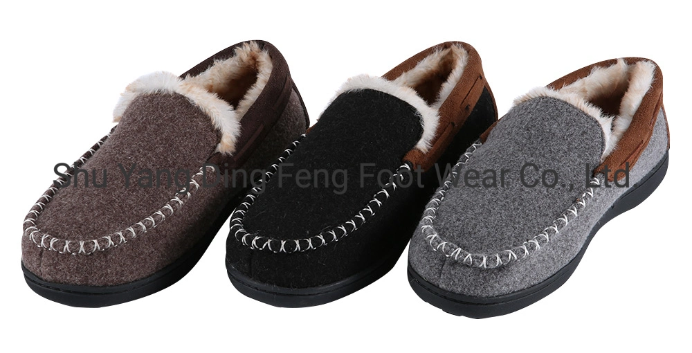 Men&prime; S Autumn and Winter Home Use Felt Cotton Slippers with Plush Thick Soled Indoor Slippers Outdoor Loafer Shoes