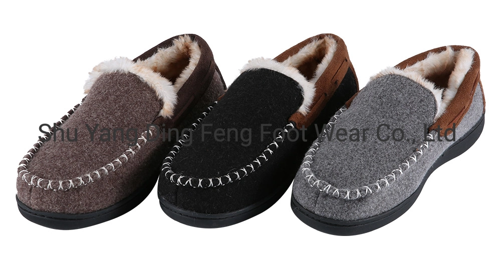 Men&prime; S Autumn and Winter Home Use Felt Cotton Slippers with Plush Thick Soled Indoor Slippers Outdoor Loafer Shoes