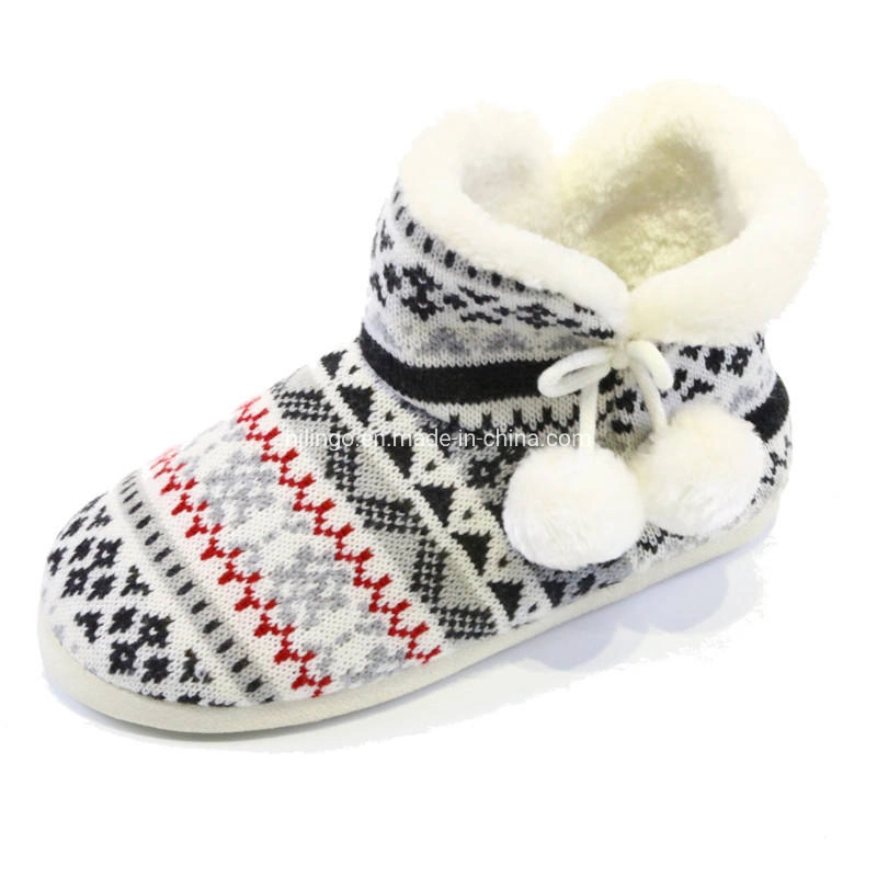 Women Home Winter Knitted Slipper Shoes Ladies Soft Anti-Slip Indoor Warm Boots