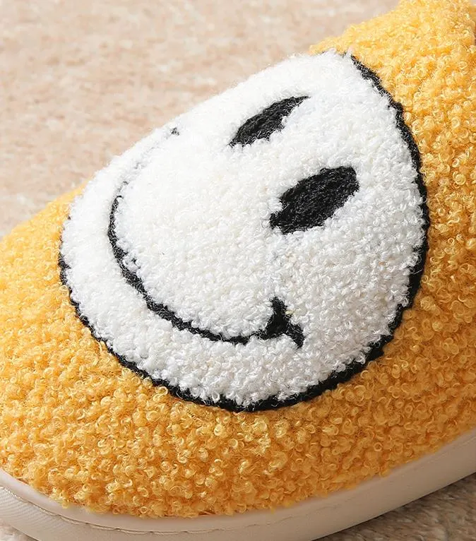 House Smiley Face Shoes Women Kawaii Cartoon Plush Winter Warm Cotton Indoor Funny Cute Fuzzy Floor Home Slippers Female