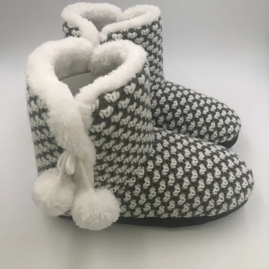 Women Home Winter Knitted Slipper Shoes Ladies Soft Anti-Slip Indoor Warm Boots